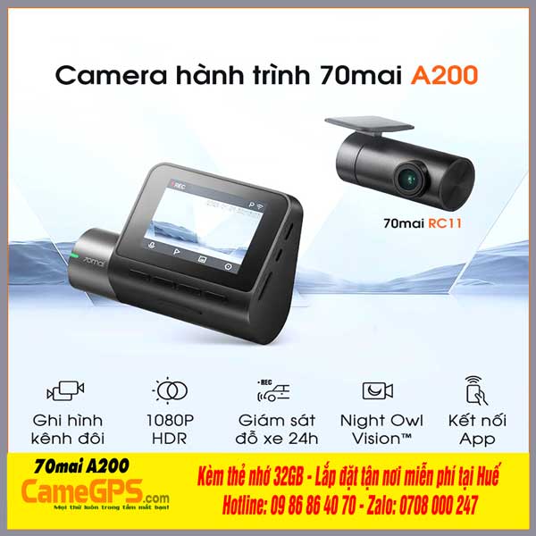 Camera Hành Trình 70mai A200 Tại Huế - Lắp Đặt Miễn Phí, Bảo Hành 12 Tháng