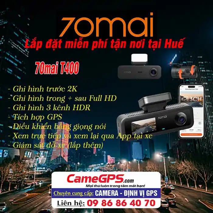 Camera Hành Trình 70mai T400 3 Kênh 2.5K Chính Hãng Giá Tốt Tại Huế