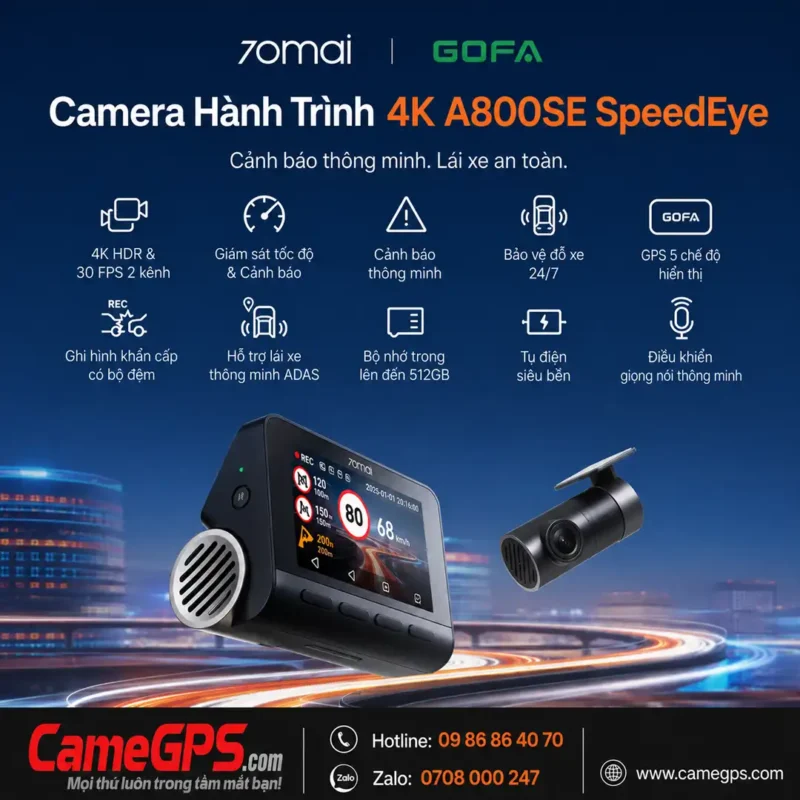 70mai A800SE SpeedEye 4K – Camera Hành Trình Cảnh Báo Giao Thông 2 70mai A800SE SpeedEye camera hành trình 4K cảnh báo biển báo giao thông Việt Nam