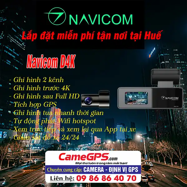 Camera hành trình Navicom D4K 4K trước sau chính hãng lắp đặt tại Huế