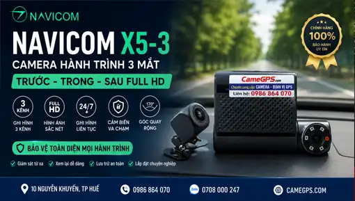 Camera hành trình Navicom X5-3 trước trong sau Full HD lắp đặt tại Huế