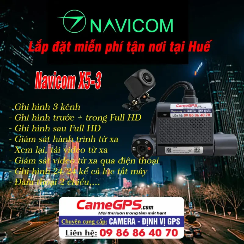Navicom X5-3 Camera Hành Trình Trước Trong Sau Full HD Chính Hãng Tại Huế 2 Camera giám sát hành trình Navicom X5 3CH 4G ghi hình trước trong sau định vị GPS tại Huế