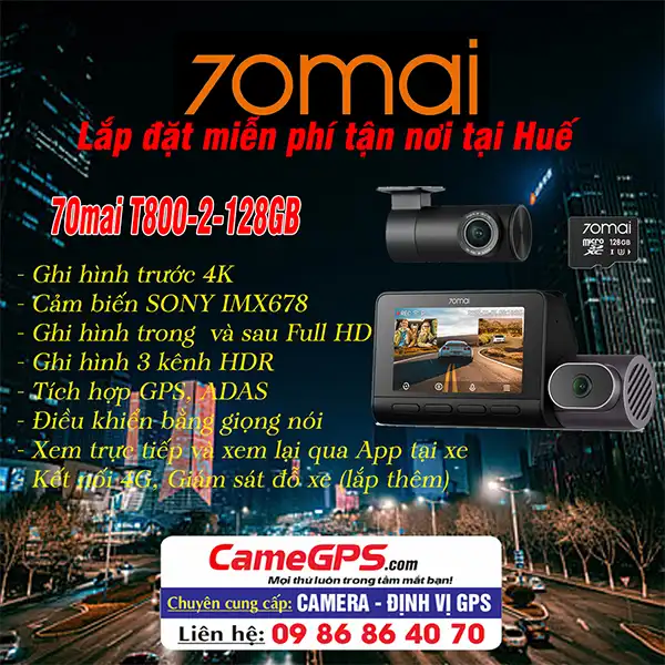 Camera hành trình 70mai T800-2 128GB lắp đặt tại Huế