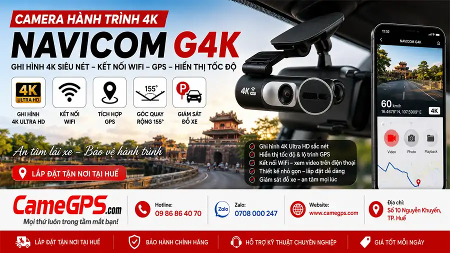Camera hành trình Navicom G4K ghi hình 4K GPS WiFi lắp đặt tại Huế - CameGPS