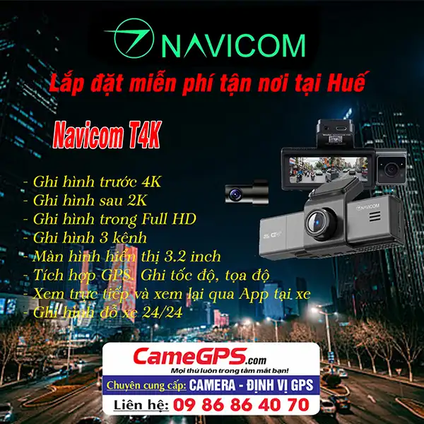 Camera hành trình Navicom T4K 4K 3 kênh trước trong sau tại Huế