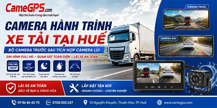 Camera hành trình xe tải tại Huế tích hợp camera trước sau và camera lùi do CameGPS lắp đặt