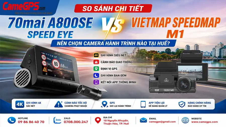 So sánh camera hành trình 70mai A800SE SpeedEye và VietMap SpeedMap M1 tại Huế