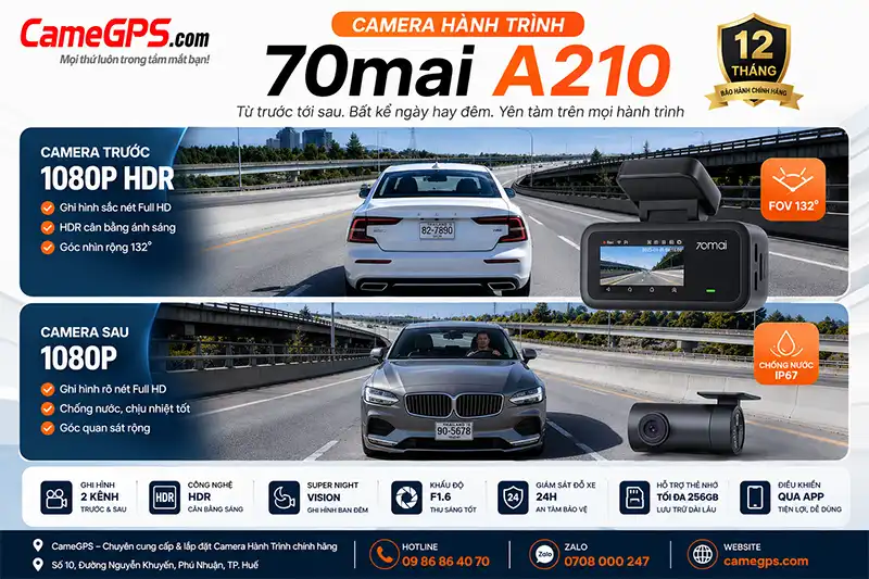 Lắp camera hành trình 70mai A210 tại Huế