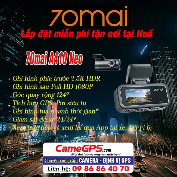 Camera hành trình 70mai A410 Neo ghi hình 2.5K tại Huế
