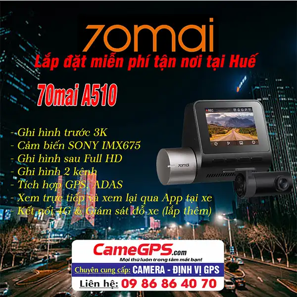 Camera hành trình 70mai A510 tại Huế – CameGPS