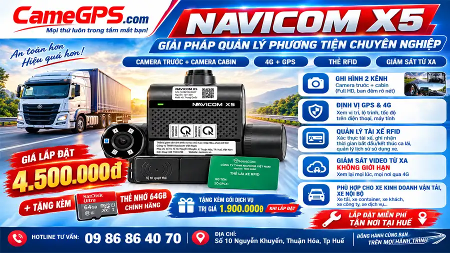 hiết bị giám sát hành trình xe nội bộ NAVICOM X5 camera trước cabin GPS 4G tại CameGPS Huế